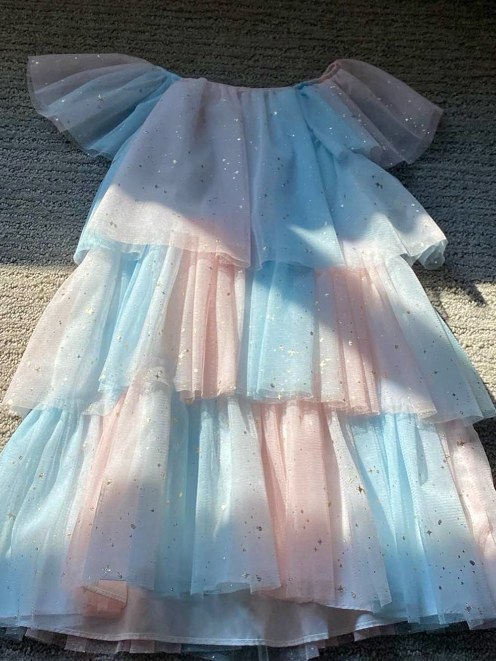 Kids Sparkle Layered Blue & Pink Tulle Dress